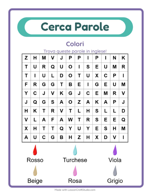 Parole nascoste in inglese – Colori