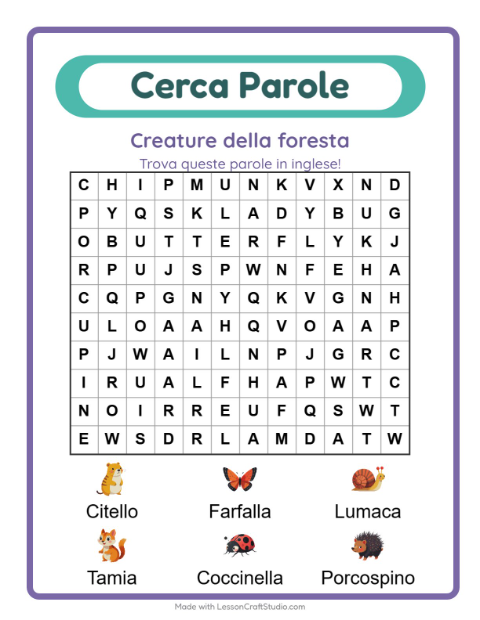 Parole nascoste in inglese – Creature della foresta