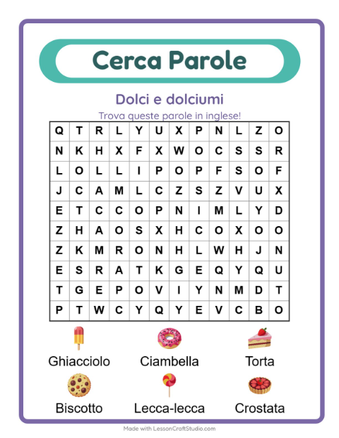 Anteprima di Imparare l’inglese: Dolci e dolciumi – parole nascoste per bambini