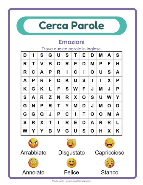 Parole nascoste in inglese – Emozioni