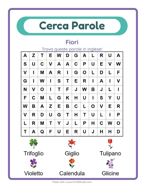 Parole nascoste in inglese – Fiori