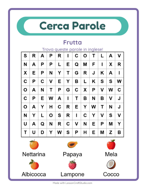 Anteprima di Imparare l’inglese: Frutta – parole nascoste per bambini