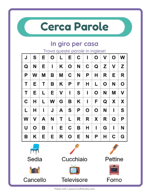 Parole nascoste in inglese – In giro per casa