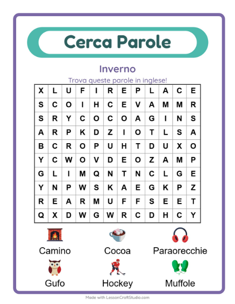 Parole nascoste in inglese – Inverno