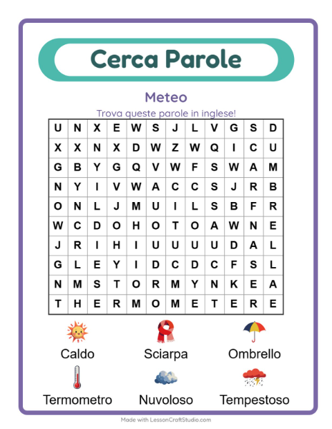 Anteprima di Imparare l’inglese: Meteo – parole nascoste per bambini