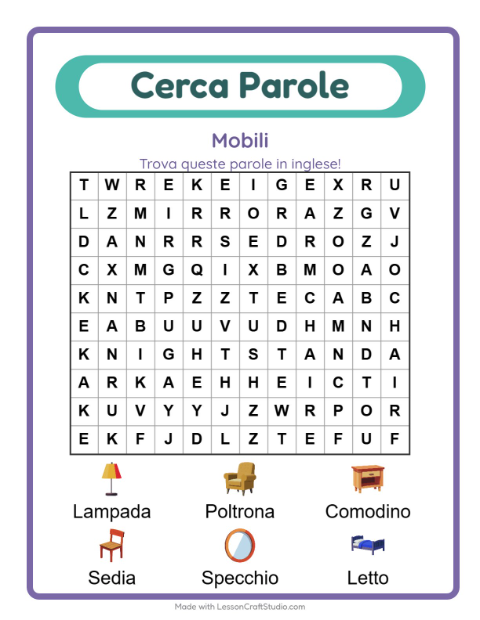 Parole nascoste in inglese – Mobili