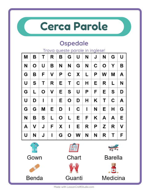 Parole nascoste in inglese – Ospedale