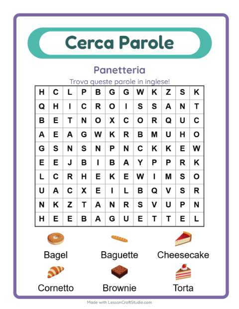 Parole nascoste in inglese – Panetteria