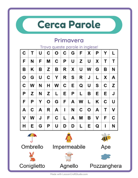Parole nascoste in inglese – Primavera