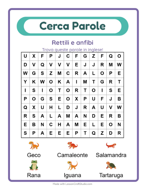 Parole nascoste in inglese – Rettili e anfibi