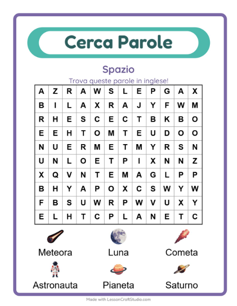 Parole nascoste in inglese – Spazio