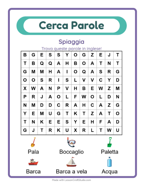 Parole nascoste in inglese – Spiaggia