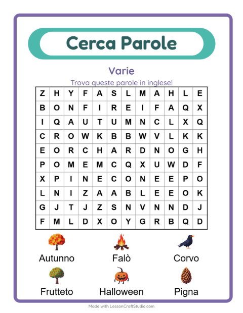 Parole nascoste in inglese – Varie
