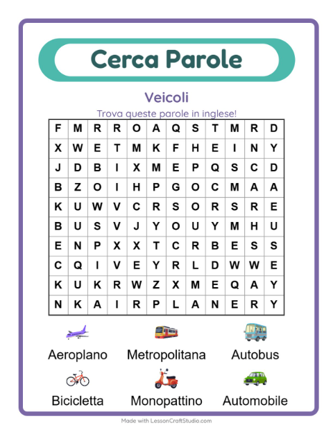 Parole nascoste in inglese – Veicoli