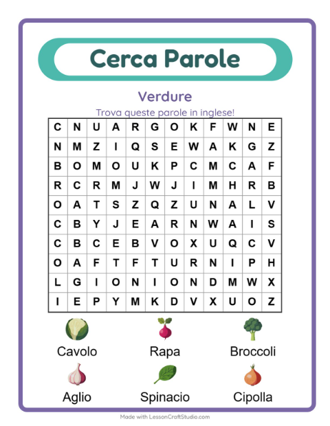 Parole nascoste in inglese – Verdure