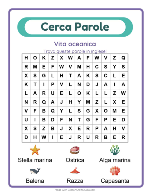 Parole nascoste in inglese – Vita oceanica