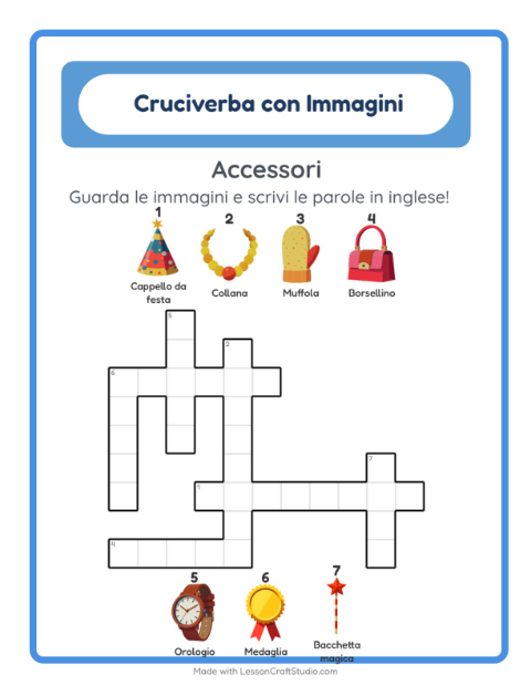 Anteprima di Imparare l’inglese: Accessori – cruciverba per bambini