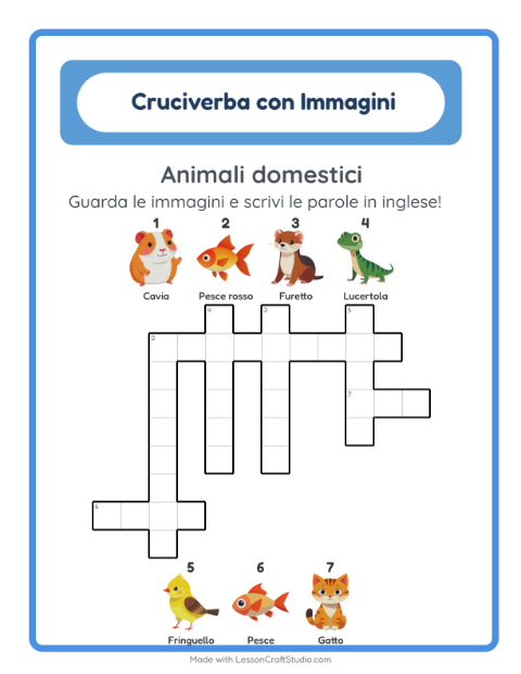 Cruciverba illustrato in inglese – Animali domestici