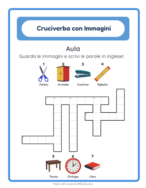 Anteprima di Imparare l’inglese: Aula – cruciverba per bambini