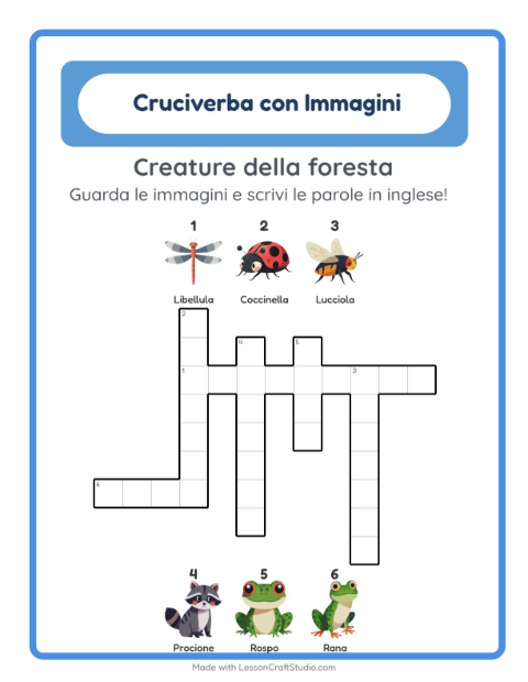 Anteprima di Imparare l’inglese: Creature della foresta – cruciverba per bambini