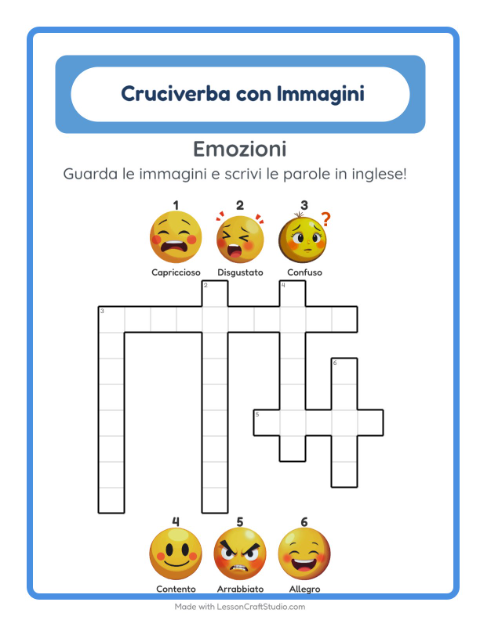 Cruciverba illustrato in inglese – Emozioni