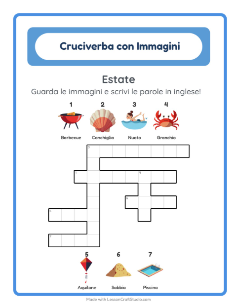Cruciverba illustrato in inglese – Estate