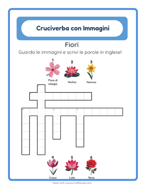 Cruciverba illustrato in inglese – Fiori