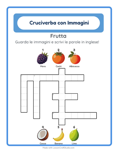 Cruciverba illustrato in inglese – Frutta