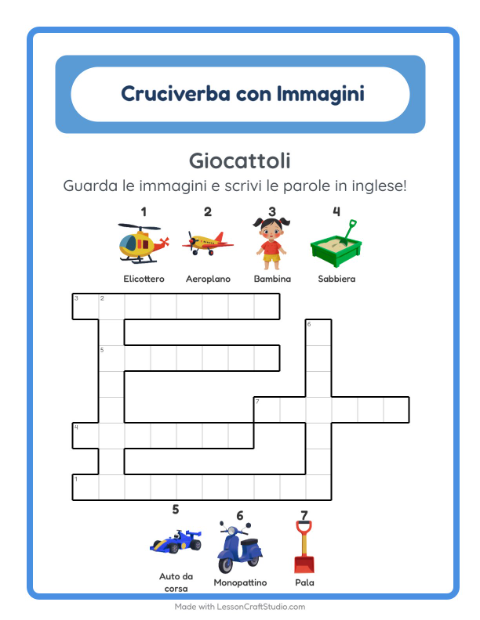 Cruciverba illustrato in inglese – Giocattoli