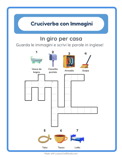 Cruciverba illustrato in inglese – In giro per casa