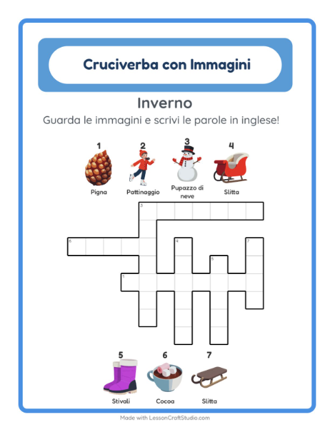 Cruciverba illustrato in inglese – Inverno