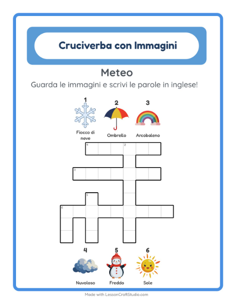 Cruciverba illustrato in inglese – Meteo