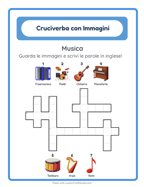 Cruciverba illustrato in inglese – Musica