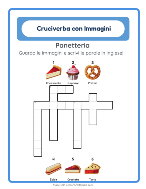 Cruciverba illustrato in inglese – Panetteria