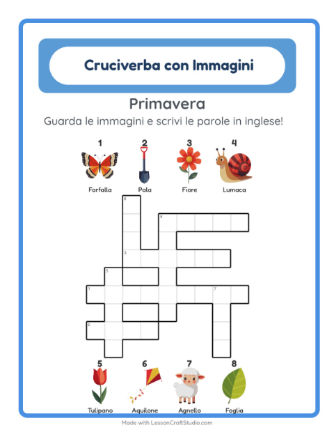 Cruciverba illustrato in inglese – Primavera