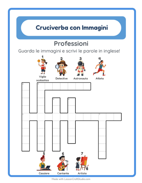 Cruciverba illustrato in inglese – Professioni