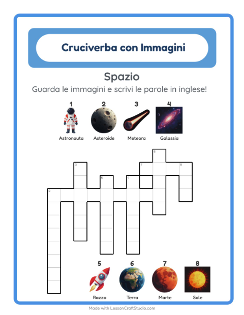 Anteprima di Imparare l’inglese: Spazio – cruciverba per bambini