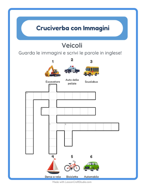 Cruciverba illustrato in inglese – Veicoli
