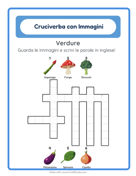 Cruciverba illustrato in inglese – Verdure