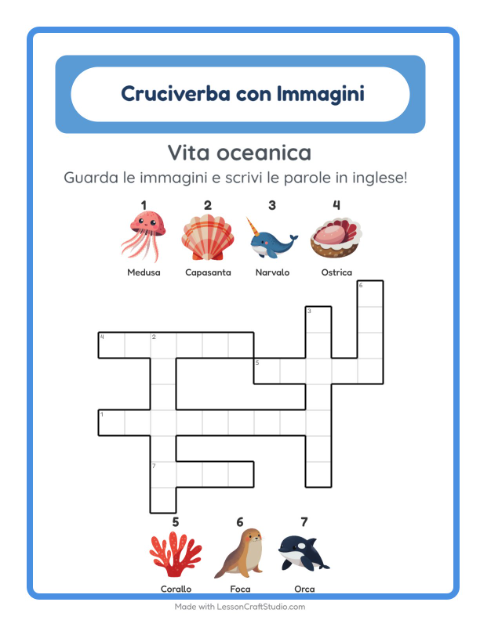 Cruciverba illustrato in inglese – Vita oceanica