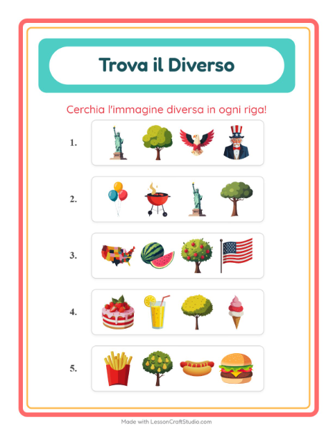 Anteprima della scheda di L'intruso con 4 luglio per Scuola dell'infanzia (5-7 anni)