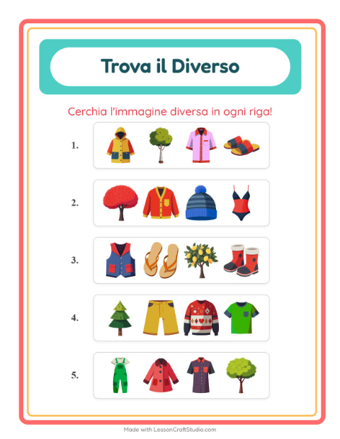 Anteprima della scheda di L'intruso con Abbigliamento per Scuola dell'infanzia (5-7 anni)