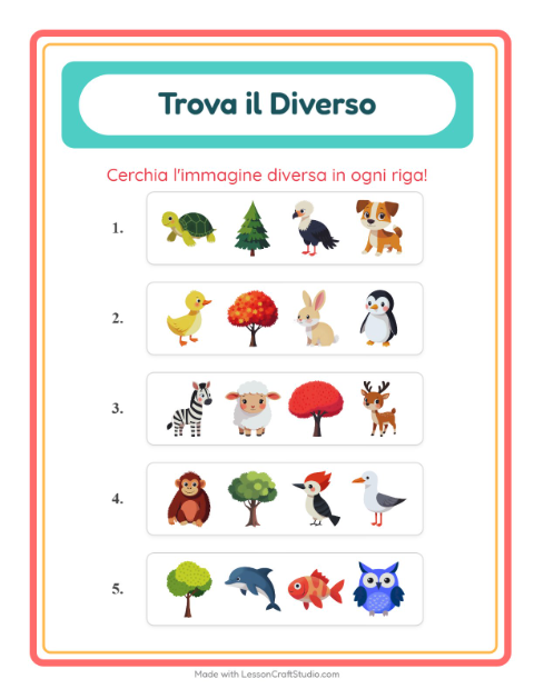 Anteprima della scheda di L'intruso con Animali per Scuola dell'infanzia (5-7 anni)