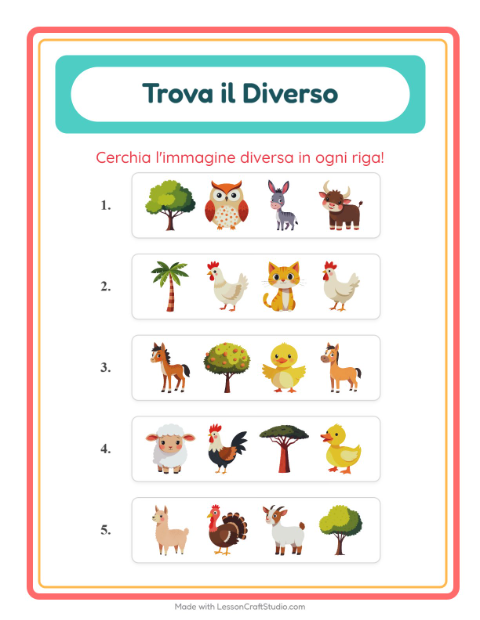 Anteprima della scheda di L'intruso con Animali della fattoria per Scuola dell'infanzia (5-7 anni)