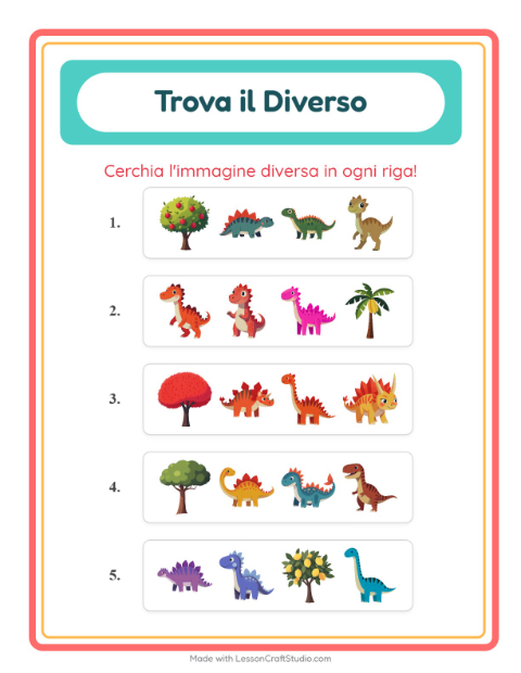 Anteprima della scheda di L'intruso con Dinosauri per Scuola dell'infanzia (5-7 anni)