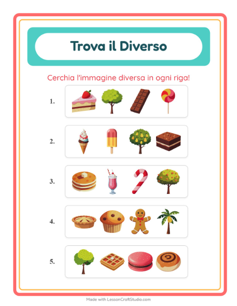 Anteprima della scheda di L'intruso con Dolci e dolciumi per Scuola dell'infanzia (5-7 anni)