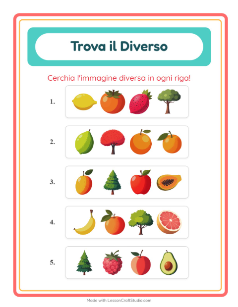 Anteprima della scheda di L'intruso con Frutta per Scuola dell'infanzia (5-7 anni)