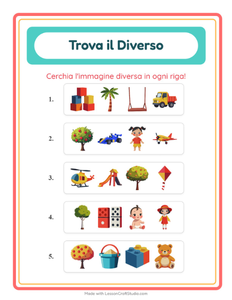 Anteprima della scheda di L'intruso con Giocattoli per Scuola dell'infanzia (5-7 anni)