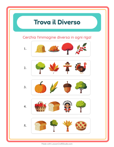 Anteprima della scheda di L'intruso con Giorno del Ringraziamento per Scuola dell'infanzia (5-7 anni)