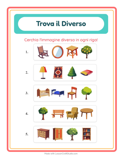 Anteprima della scheda di L'intruso con Mobili per Scuola dell'infanzia (5-7 anni)